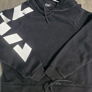 ZYIA Black Hoodie with White Sleeve Graphic